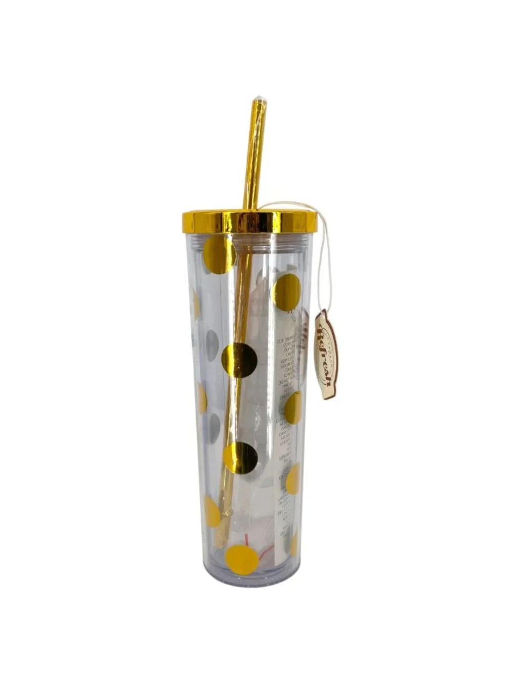 Cypress Refresh 16 Oz Gold Polka Dot Skinny Tumbler With Straw NWT Summer Beach